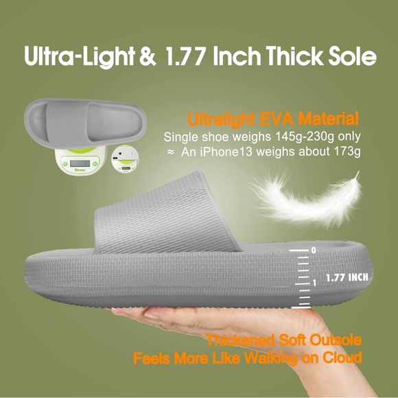 NEW EQUICK Grey Shower Pool Sandals Slippers Extra Thick Waterproof Anti-Skid - Picture 2 of 6